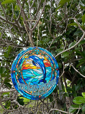 Dolphin Stained Glass Wood Ornament